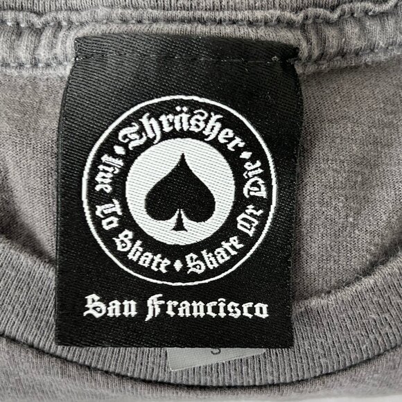 Thrasher Magazine Gray Blue Purple Flame Logo Unisex Short Sleeve Tee Size Small - Picture 4 of 5